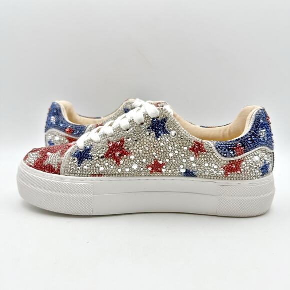 Betsey Johnson Womens Sidny Sneakers US 6 M Red White Blue Stars Rhinestone EUC - Picture 7 of 13